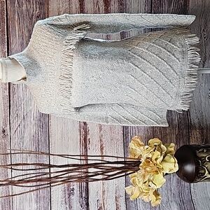 SONOMA GRAY FRINGE LONG SLEEVE MOCK TURTLE NECK SWEATER